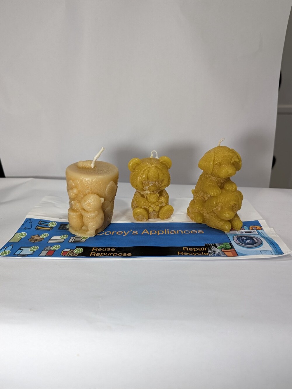 Beeswax Teddy & Puppy Novelty Candle Set - Natural Yellow